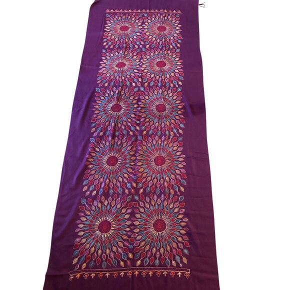 Shawl Floral Embroidered Wrap Scarf Womens Fringe Soft Oversized Purple - Picture 13 of 16